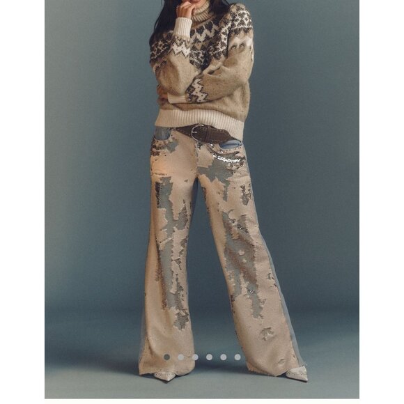 Pilcro High Rise Wide Leg Sequin Skater Jeans 100% Cotton Denim & Embellishments - Picture 1 of 11